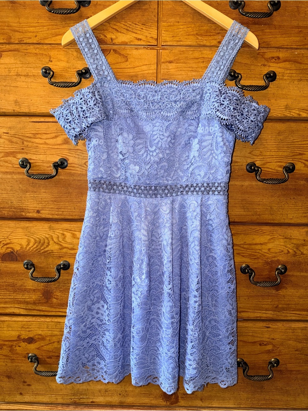 Lace Off-Shoulder Dress in Light Periwinkle